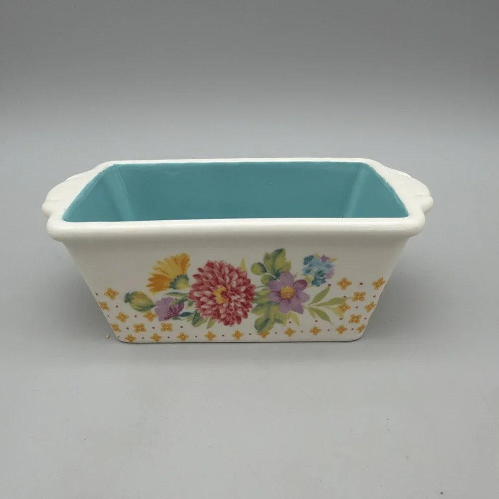 The Pioneer Woman Blooming Bouquet Mini Loaf Pan Blue Floral EUC